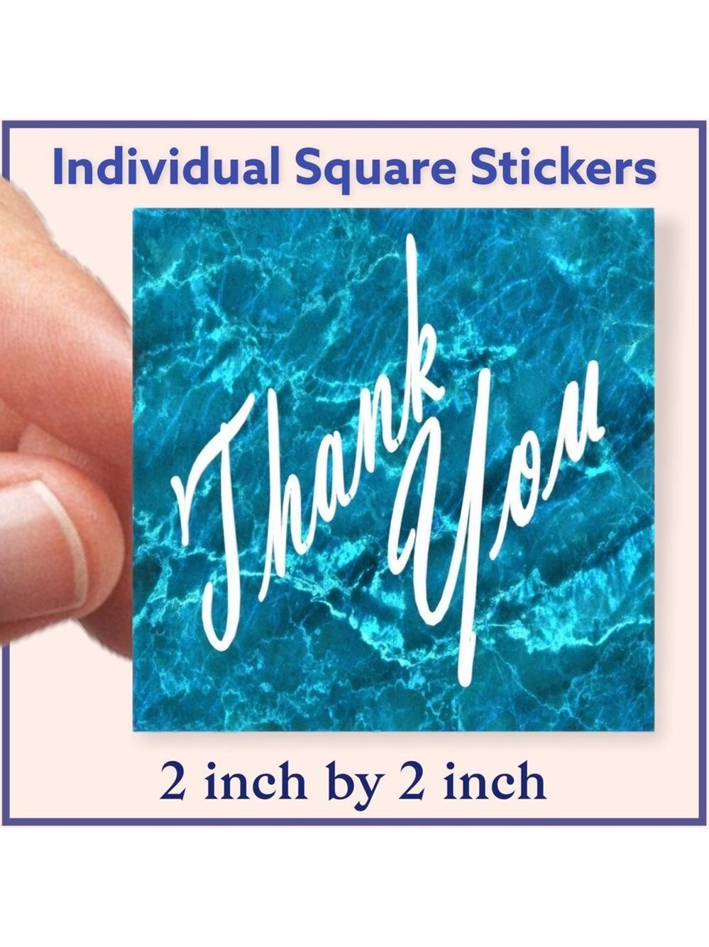 100 (2x2 Inch) Ice Water Blue Marble, Square Stickers, High Gloss, Thank You
